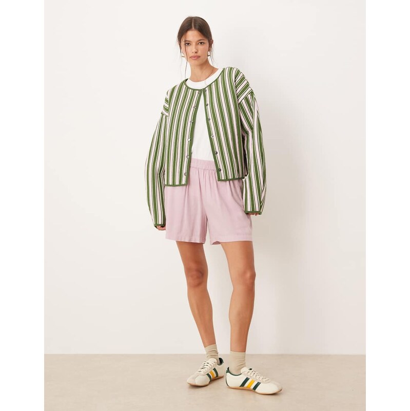 ASOS DESIGN quilted stripe jacket with embroidery detail in pink and 110466171