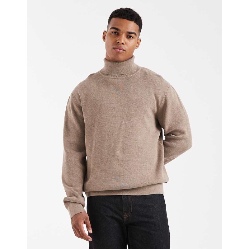 Jack & Jones Premium roll neck jumper in beige-Neutral