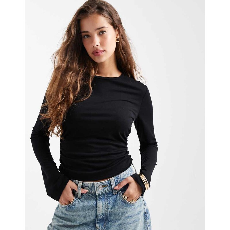 ONLY ruched detail textured top in black
