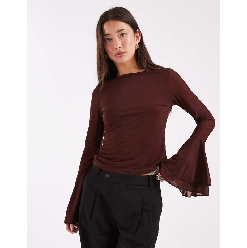 ASOS DESIGN slinky long sleeve top with mesh flare sleeve detail