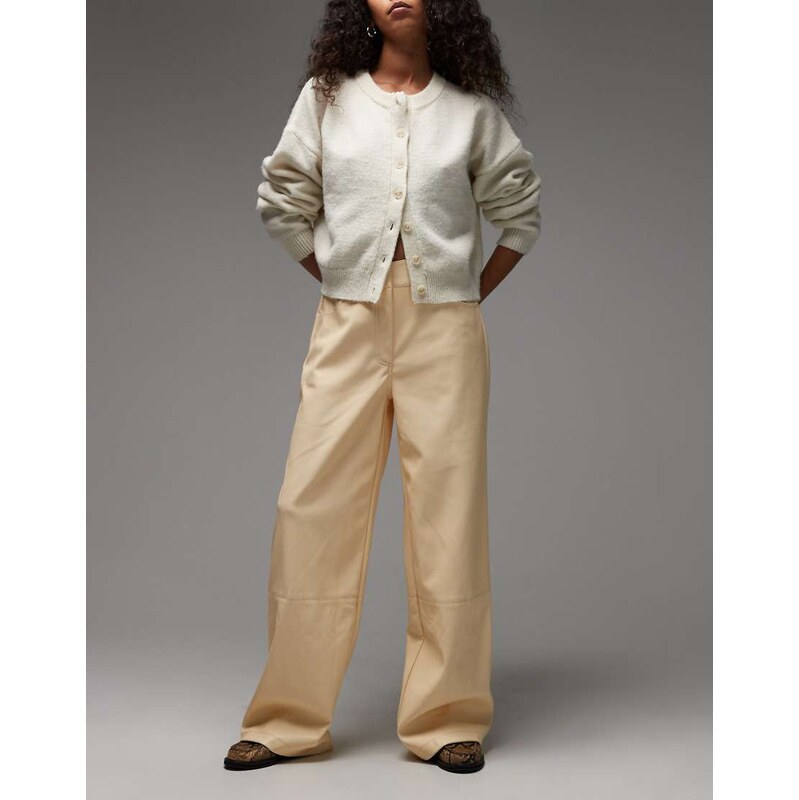 ASOS DESIGN low rise mansy faux leather trousers in buttermilk-White