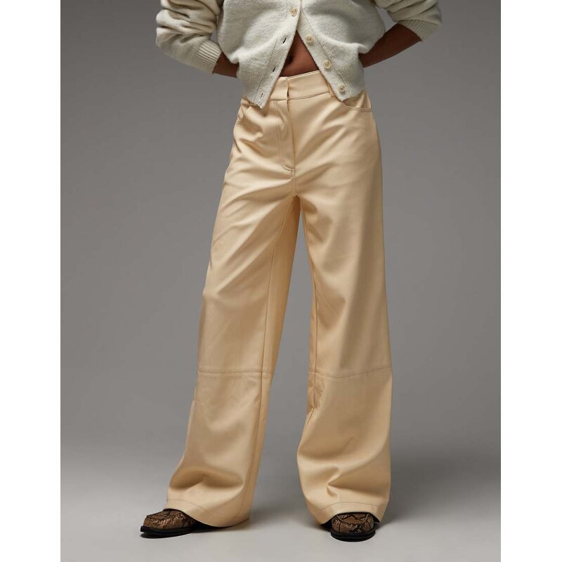 ASOS DESIGN low rise mansy faux leather trousers in buttermilk-White