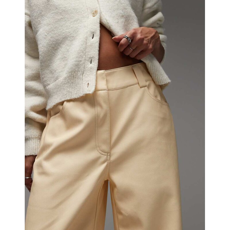 ASOS DESIGN low rise mansy faux leather trousers in buttermilk-White