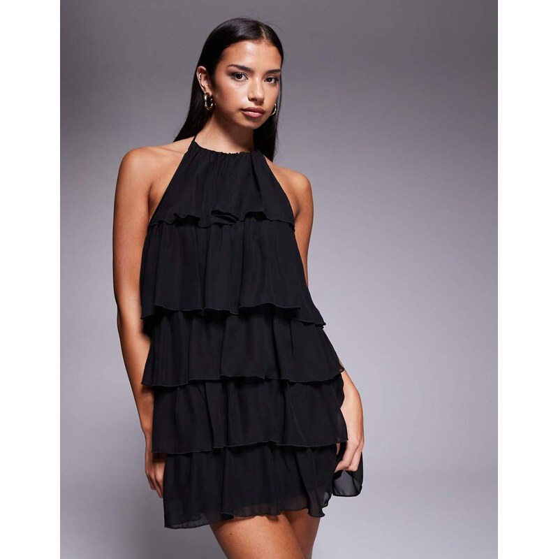 Fashionkilla exclusive chiffon halterneck tiered ruffle mini