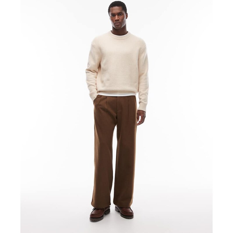 Prohibited double pleated wool look club trousers in brown