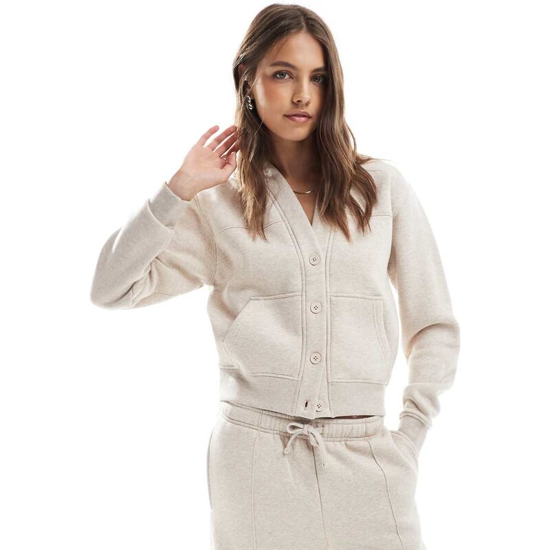 Threadbare co-ord jersey button up cardigan in oat-Neutral