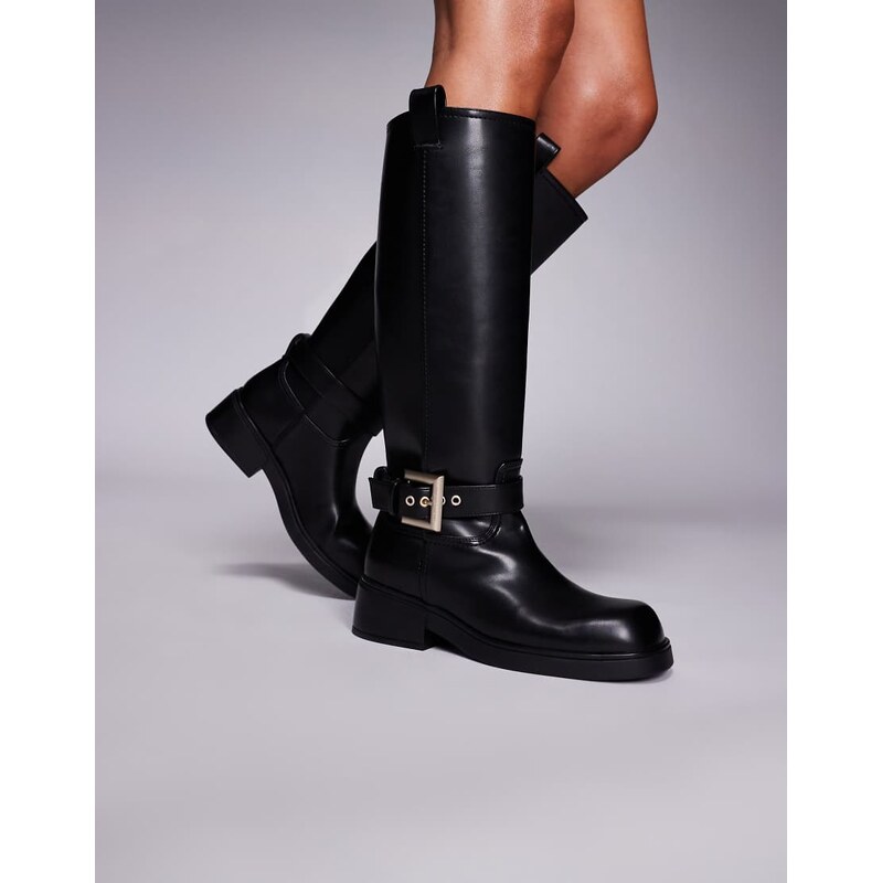 Armani Exchange buckle knee high boots in black 111321891