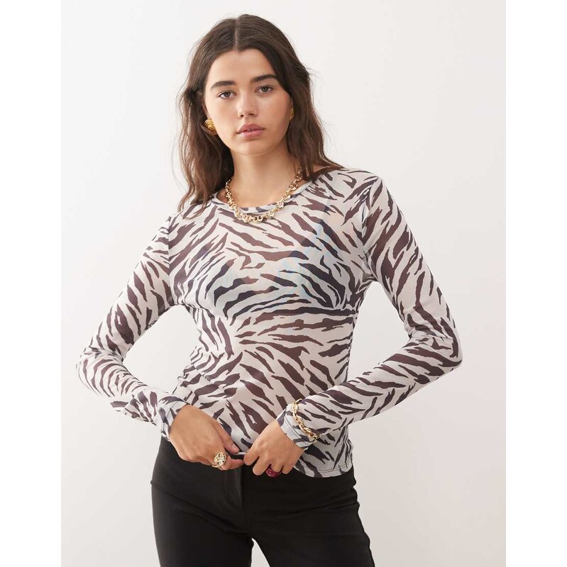 Noisy May mesh top in black zebra 111021953