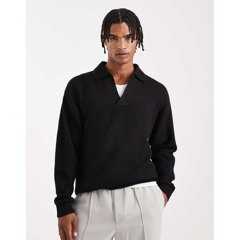 Jack & Jones boucle polo jumper in black