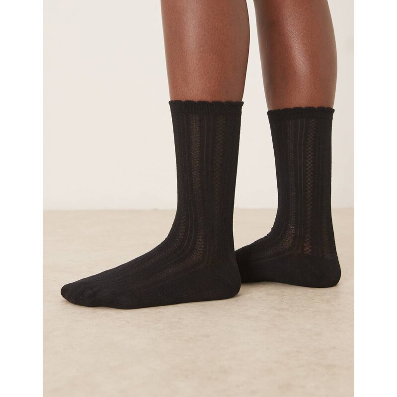 Becksondergaard crochia cotta pointelle socks in black 110460320