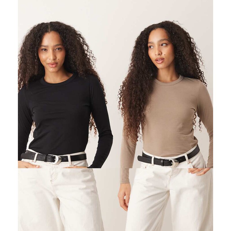 JJXX 2 pack long sleeve tops in black & neutral 110460516