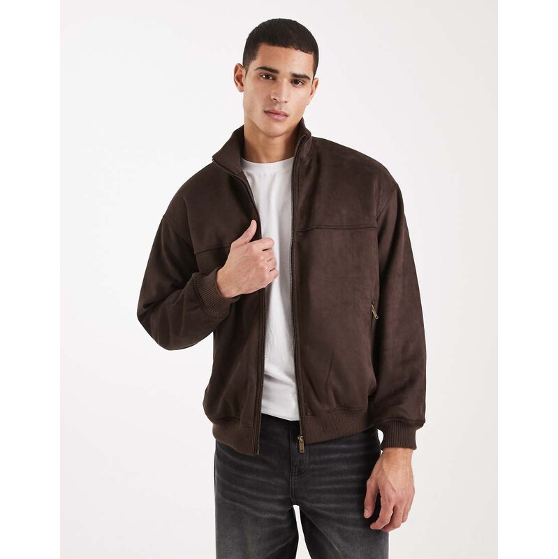 New Look faux suede bomber jacket in dark brown