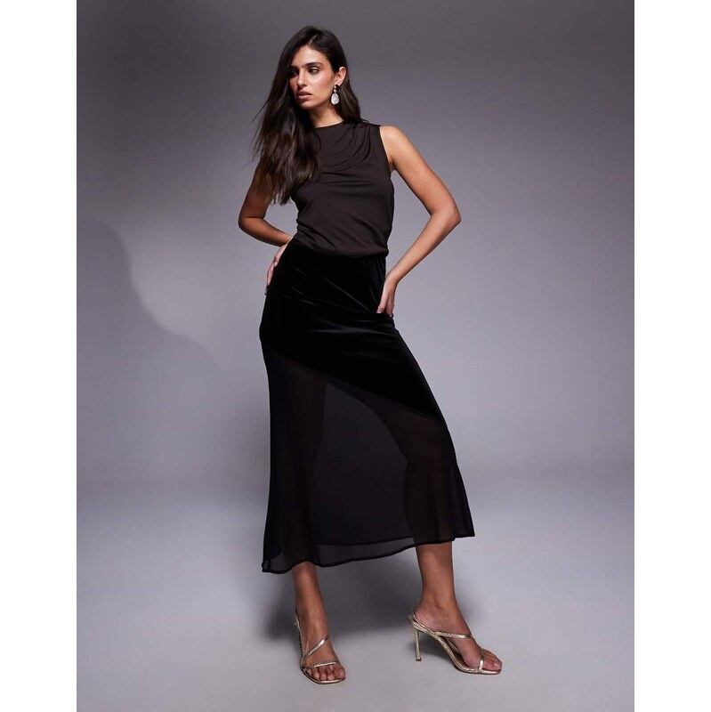 New Look velvet chiffon midi skirt in black
