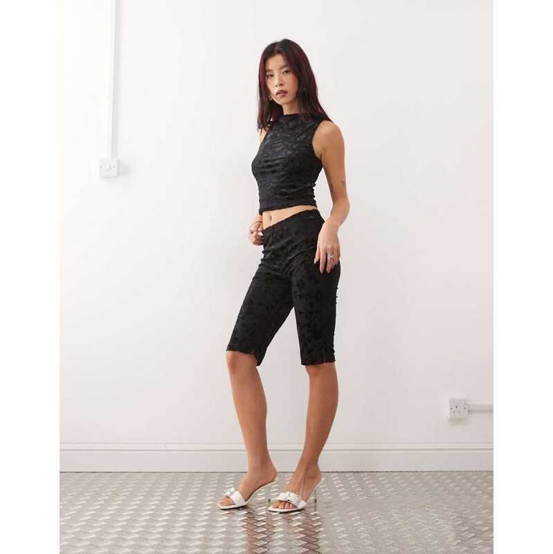 Reclaimed Vintage velvet capri trouser co-ord in black floral