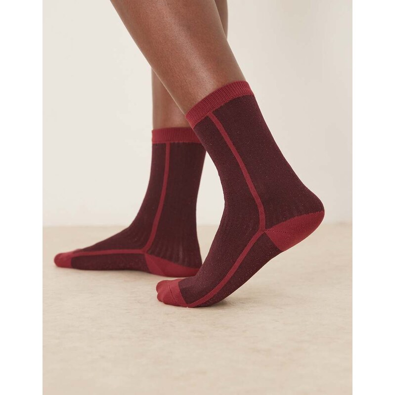 Becksondergaard stripy glitter socks in burgundy-Red 110460546