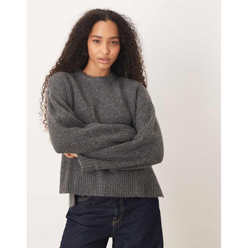 JJXX oversized boxy knit jumper in dark grey 115513192