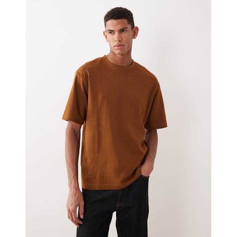 Selected heavyweight oversized t-shirt in brown