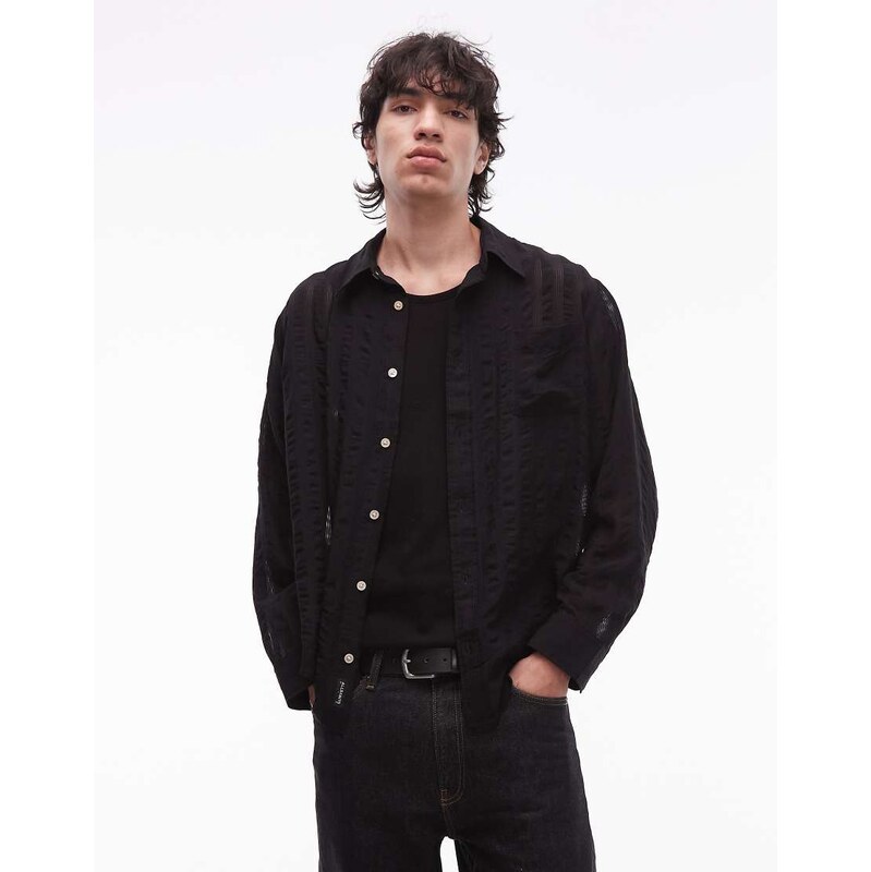 Allsaints lanner sheer shirt in black