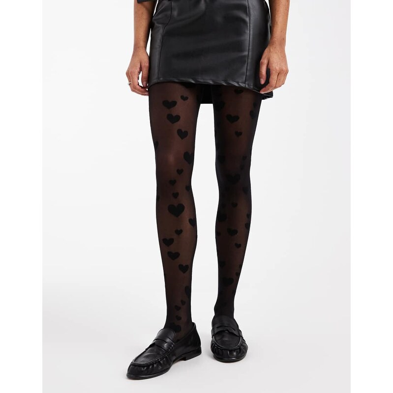 Vero Moda sheer heart print tights in black
