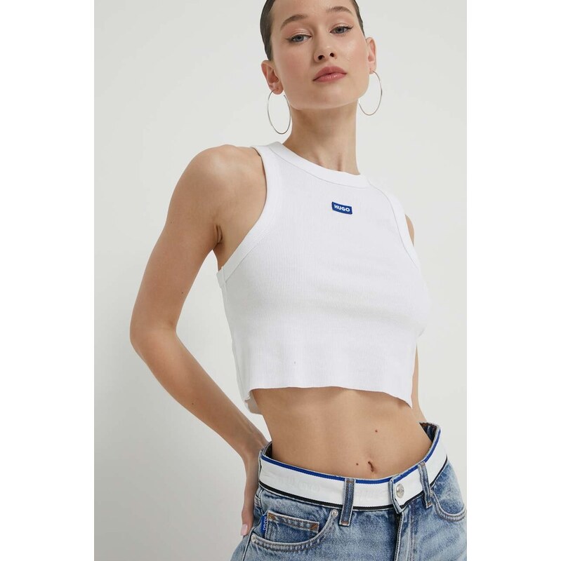 HUGO Blue crop top dámský bavlněný s elastanem Baby Tank_B 110536063