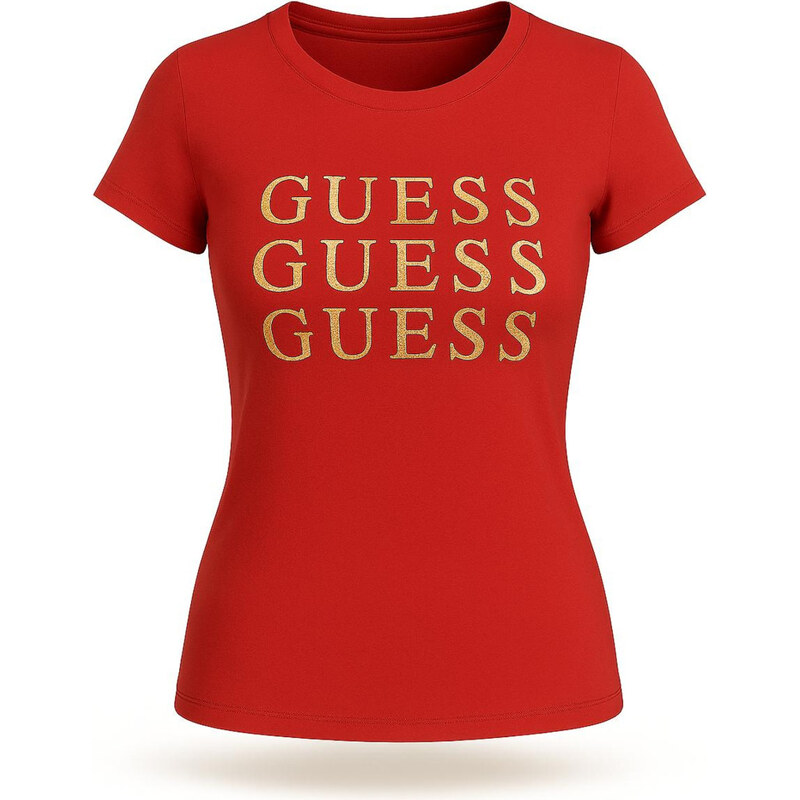 GUESS Dámské Tričko Diana Repeat Logo Ruby Red červené VELIKOST
