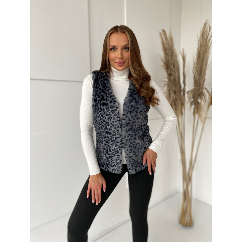 Yups Dámská grafitová vesta s leopardím vzorem 110465664