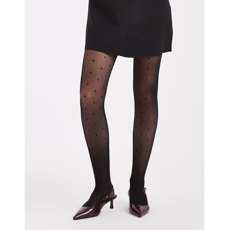 Lindex 30 denier tights in black all over heart print 110466145