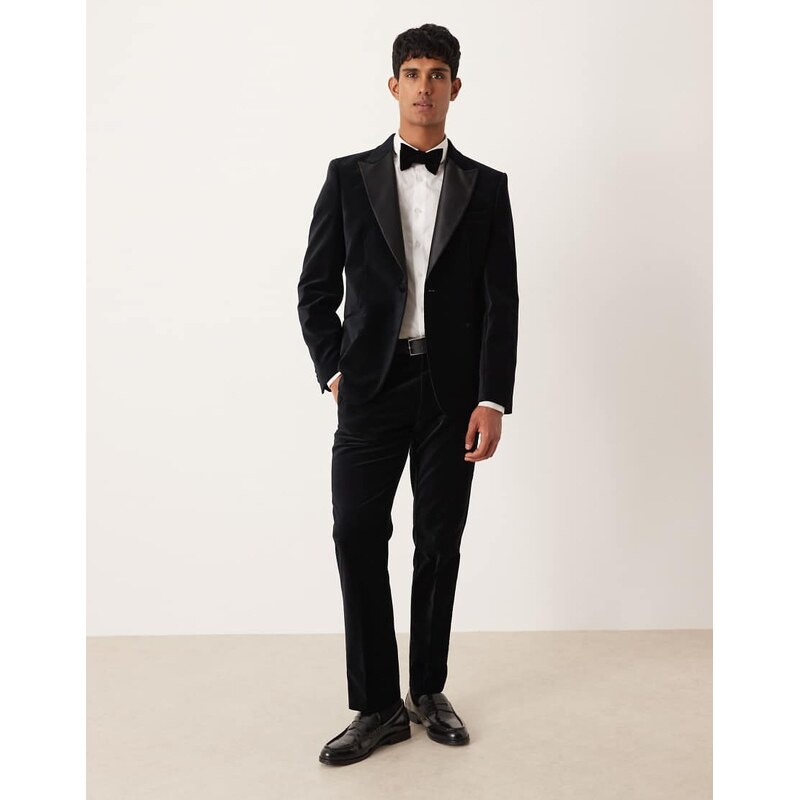 ASOS DESIGN slim suit tuxedo trousers in black cotton velvet