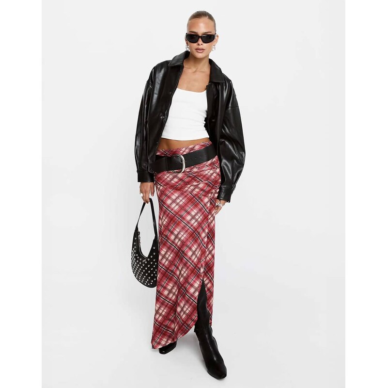 Princess Polly Cooperi ruched waist asymmetric front split maxi skirt 110466208
