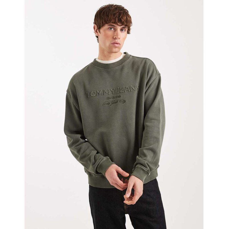 Tommy Jeans lifted classic centre logo sweatshirt in dark green