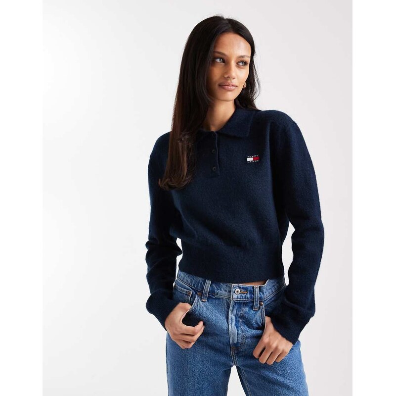Tommy Jeans fluffy polo jumper in navy