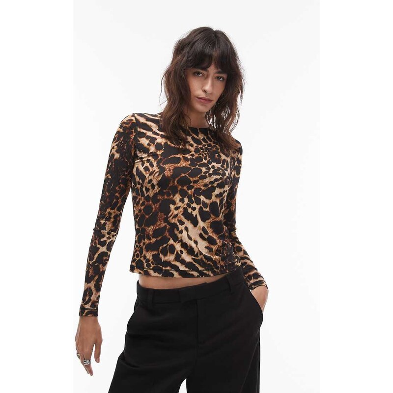 Allsaints leopard katlyn top in brown and black 110466268