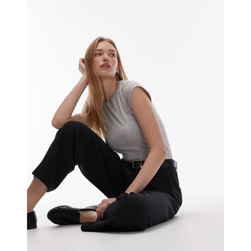 & Other Stories jersey slim fit crew neck top with cap sleeves