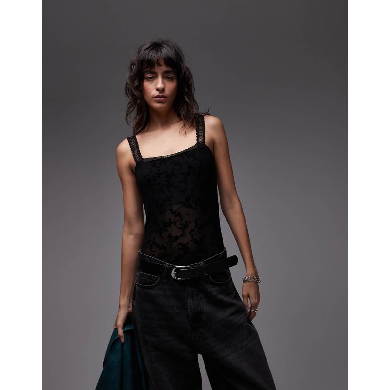 Allsaints flocked charli bodysuit in black