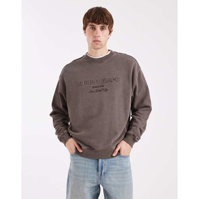 Tommy Jeans lifted classic centre logo sweatshirt in dark brown