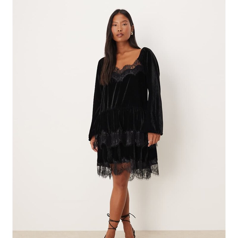 ASOS Petite ASOS DESIGN Petite long sleeve sweetheart neckline velvet 115514962