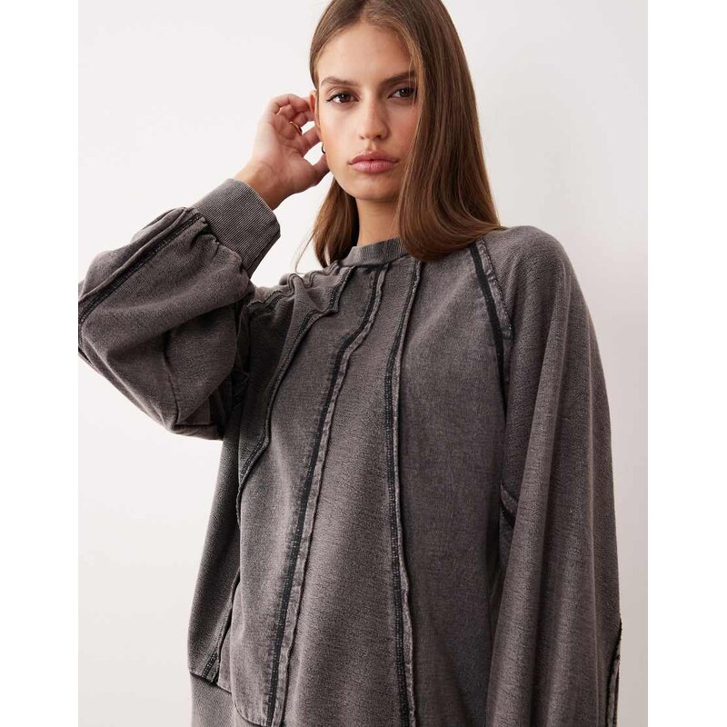 ASOS DESIGN seamed sweatshirt with panel detail in washed charcoal 109412880