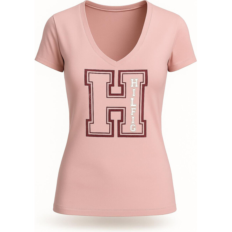 Tommy Hilfiger dámské tričko růžové Graphics v-neck 110-687 VELIKOST M 53322349