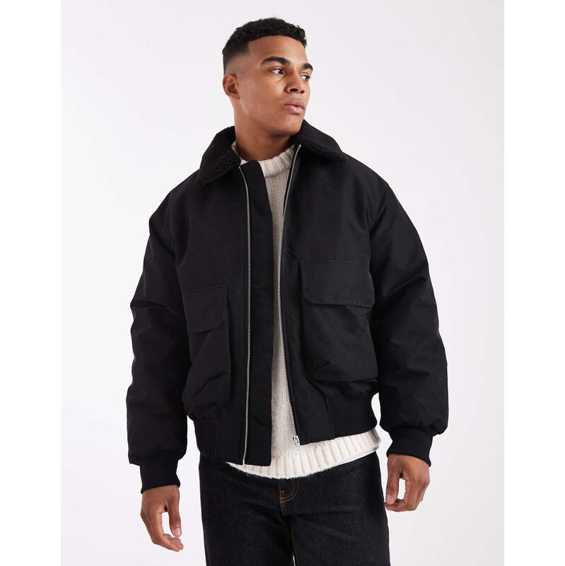 Jack & Jones bomber with borg collar in black