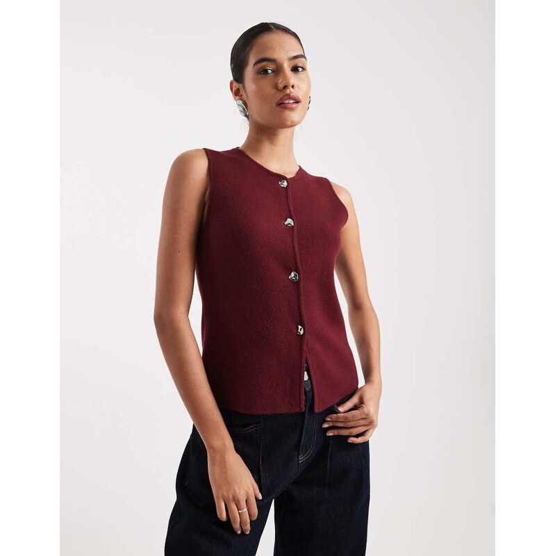 ONLY split detail compact knitted waistcoat in burgundy-Red 115515519
