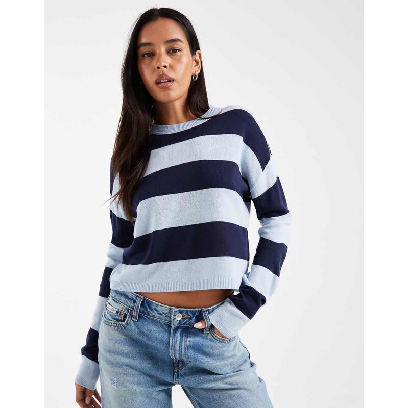 ONLY stripes boxy knitted top in blue