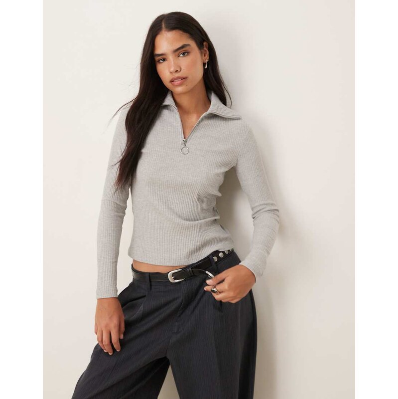 JDY half zip knitted polo in light grey 110468686