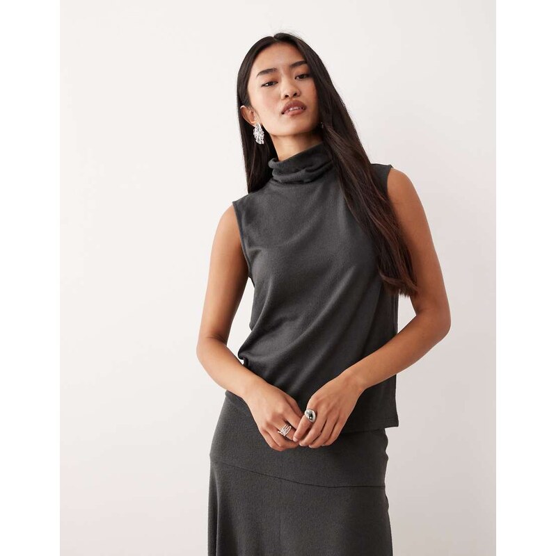 JDY sleeveless roll neck top co-ord in dark grey 115533754