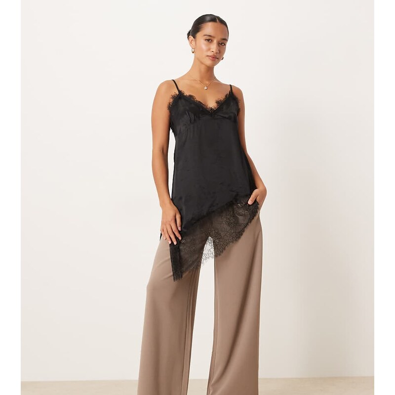 JDY Petite wide leg trousers in dark beige-Grey