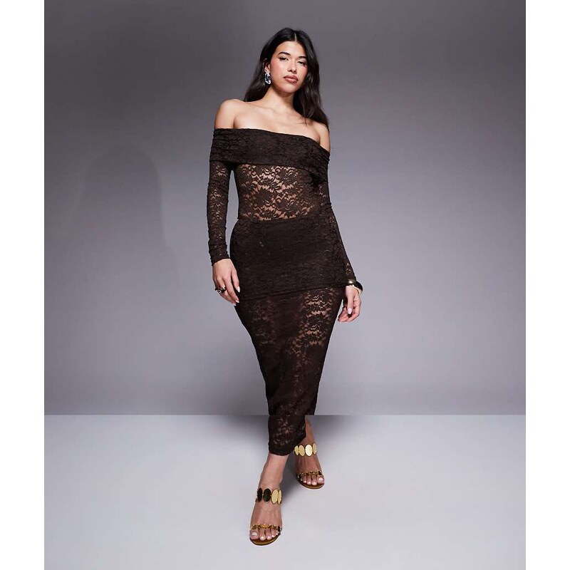Murci exclusive sheer lace bardot bodysuit and foldover waist