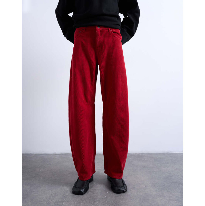 Topshop Barrel mid rise jean in red cord