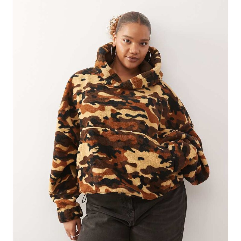 COLLUSION plus camo borg hoodie-Green