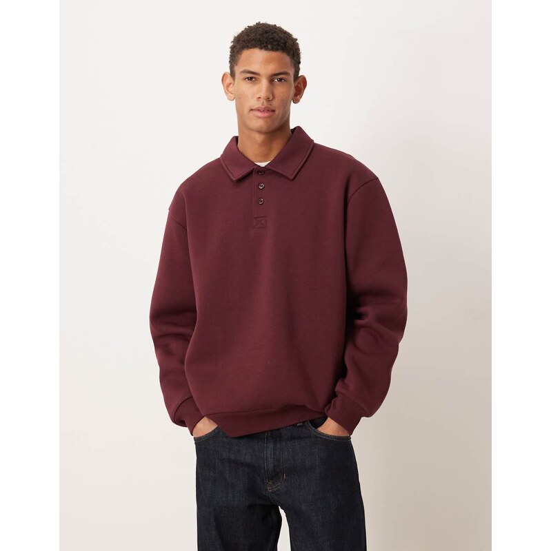 ASOS DESIGN relaxed polo neck sweatshirt with in burgundy-Red