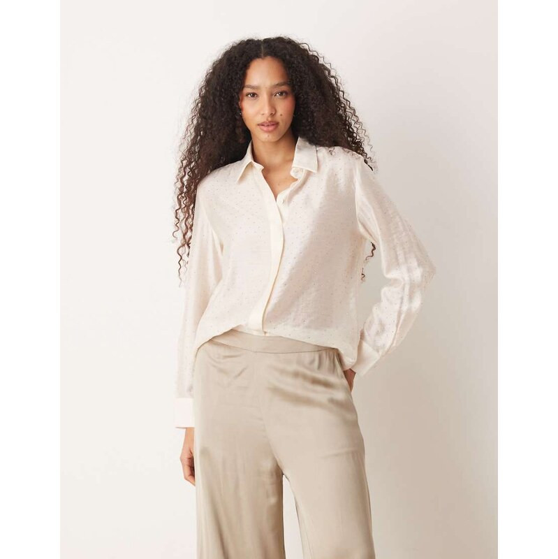Mango embellished shirt in cream-White