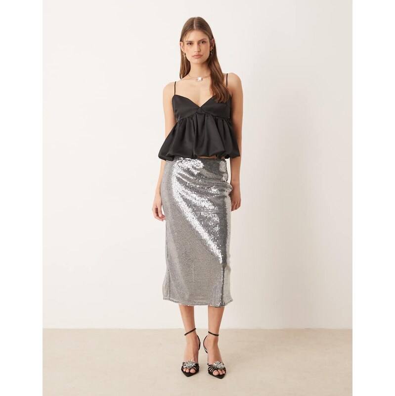 Mango micro sequin midi skirt in silver 110468778